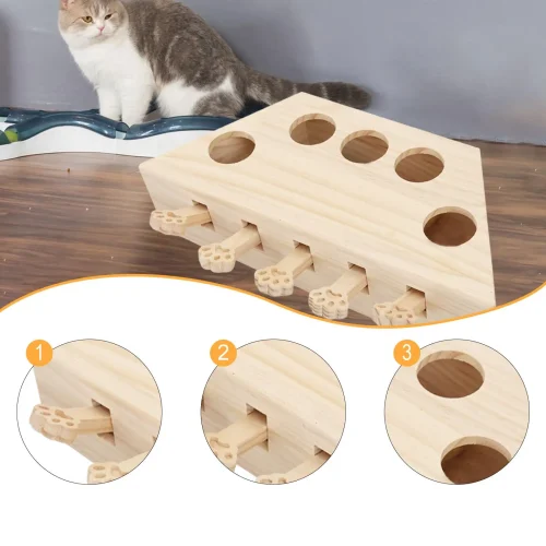 Whack A Cat Interactive Enrichment Wooden Toy; Exercise, Fun, All Ages