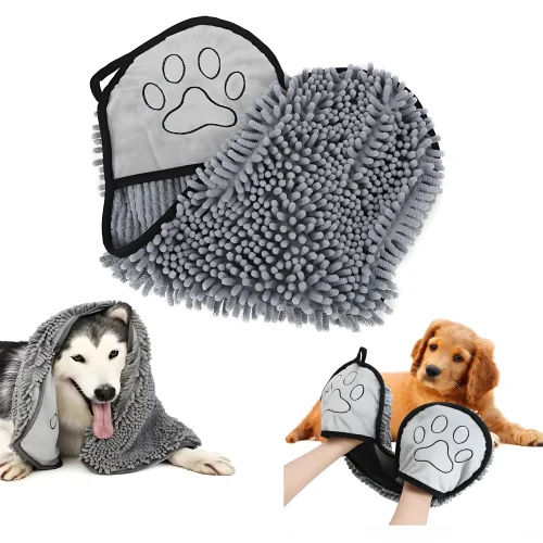 Ultra Absorbent Microfiber Drying Mitt with Hand Pockets for Dog & Cat Bathing